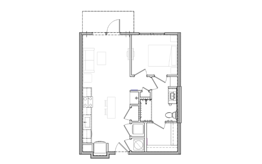 A1 - 1 bedroom floorplan layout with 1 bathroom and 654 square feet