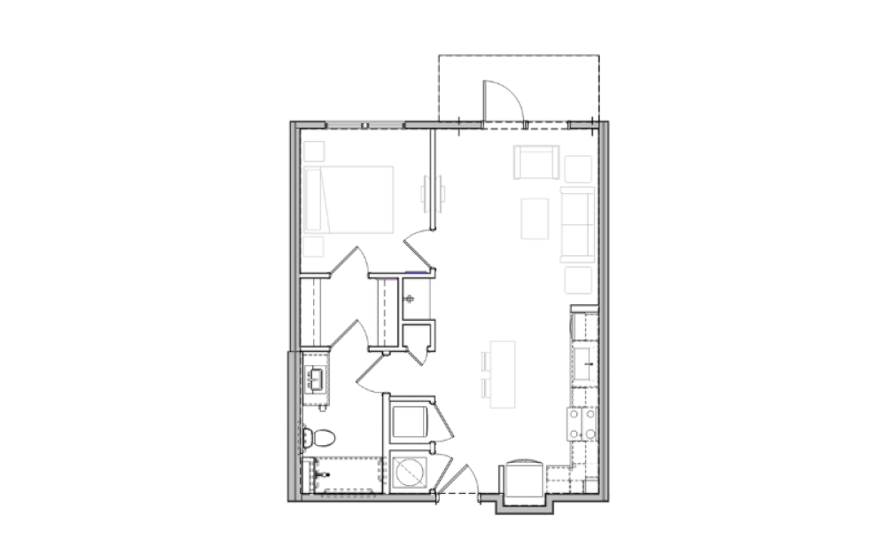 A2 - 1 bedroom floorplan layout with 1 bathroom and 661 square feet