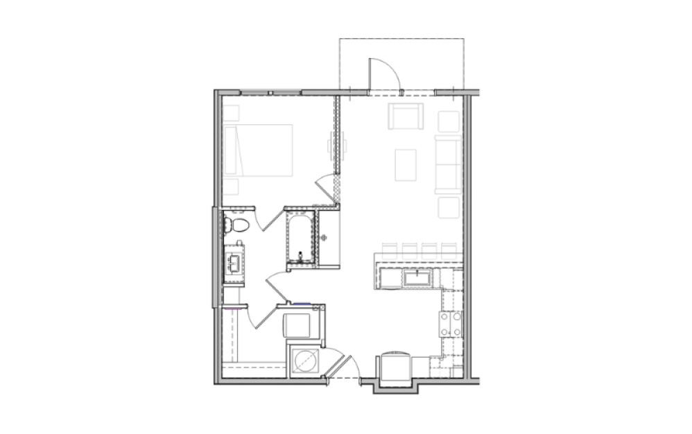 A3 - 1 bedroom floorplan layout with 1 bathroom and 690 square feet