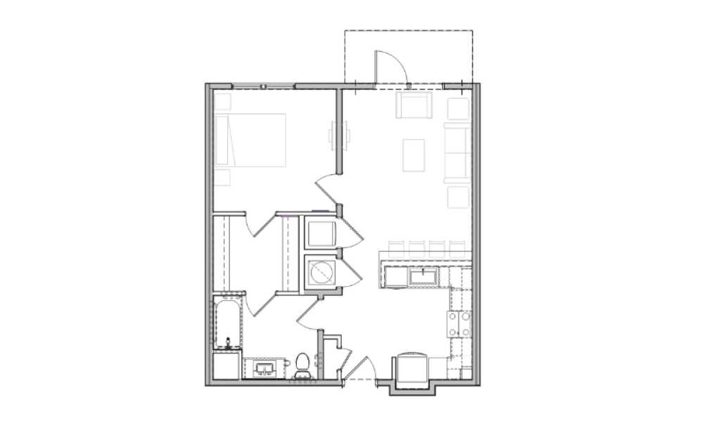 A4 - 1 bedroom floorplan layout with 1 bathroom and 718 square feet