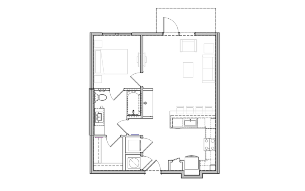 A5 - 1 bedroom floorplan layout with 1 bathroom and 725 square feet