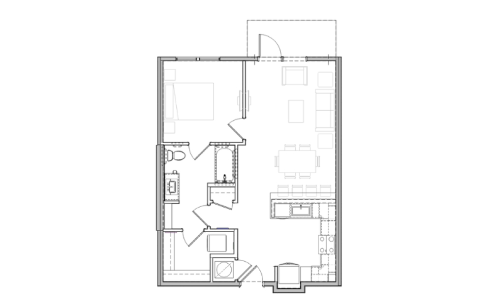 A6 - 1 bedroom floorplan layout with 1 bathroom and 750 square feet