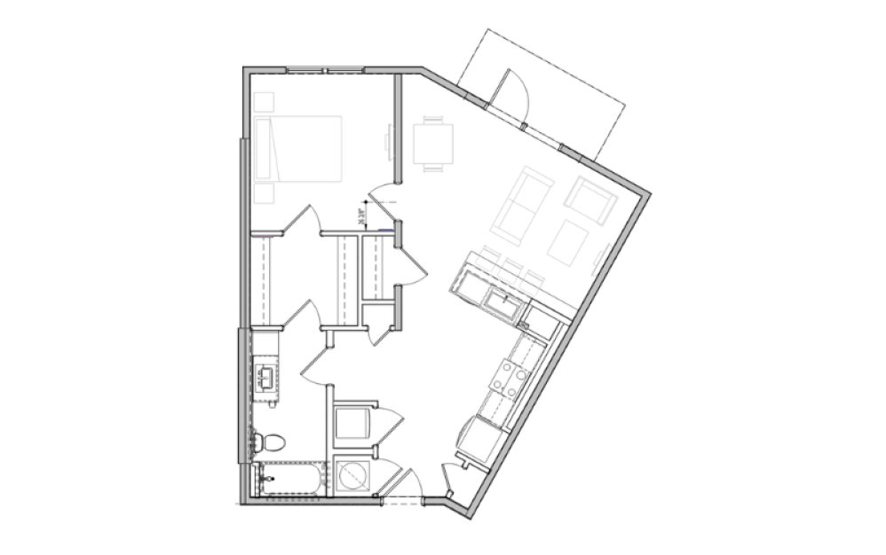 A7 - 1 bedroom floorplan layout with 1 bathroom and 792 square feet