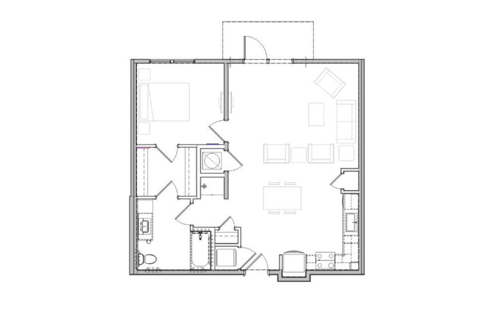 A8 - 1 bedroom floorplan layout with 1 bathroom and 861 square feet