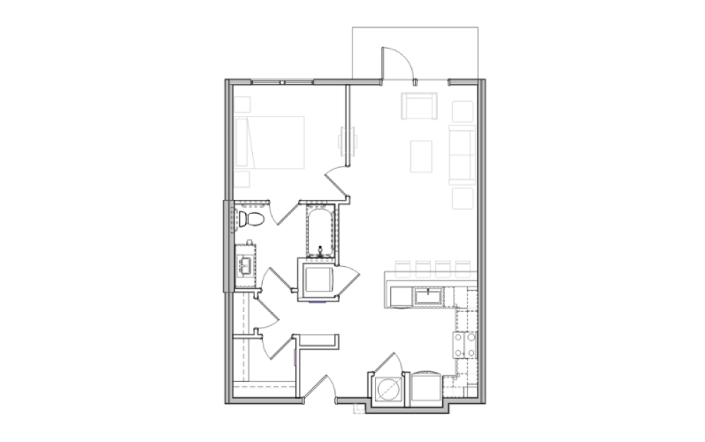 A9 - 1 bedroom floorplan layout with 1 bathroom and 751 square feet