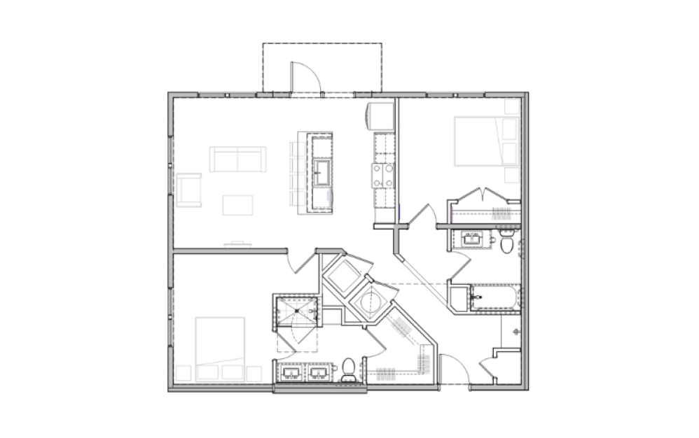 B6 - 2 bedroom floorplan layout with 2 bathrooms and 1084 square feet