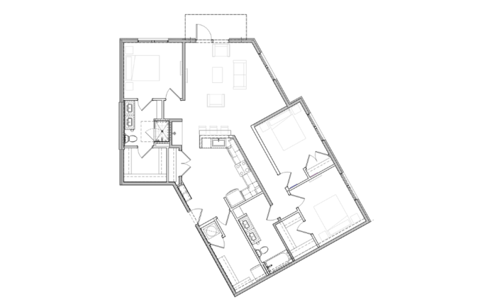 C2 - 3 bedroom floorplan layout with 2 bathrooms and 1441 square feet