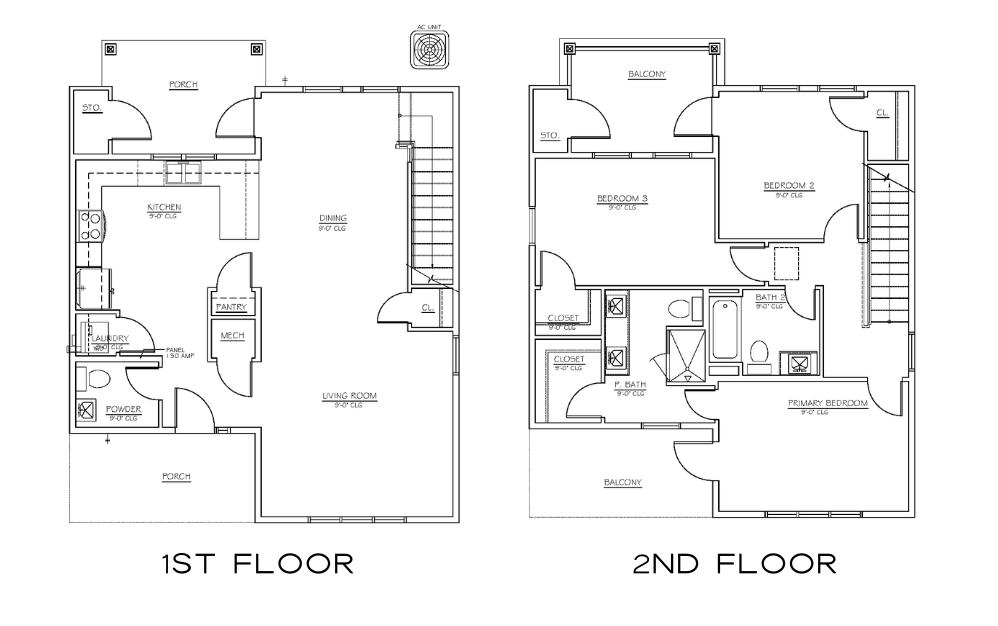 TH-A - 3 bedroom floorplan layout with 2 bathrooms and 1644 square feet