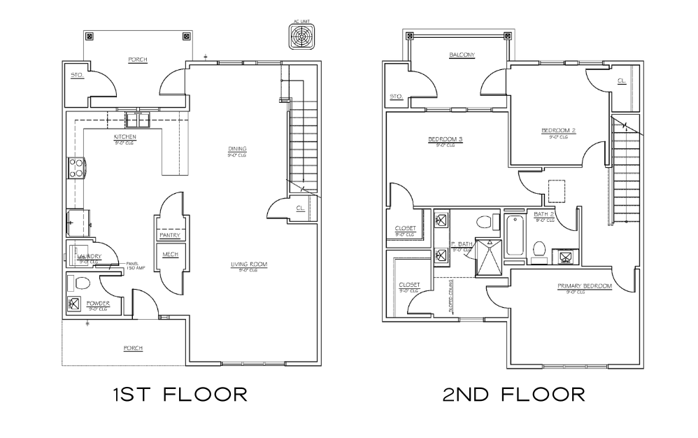 TH-B - 3 bedroom floorplan layout with 2 bathrooms and 1782 square feet