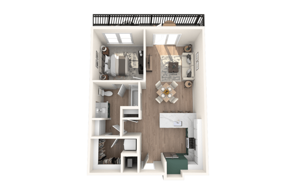 A6a - 1 bedroom floorplan layout with 1 bathroom and 797 square feet