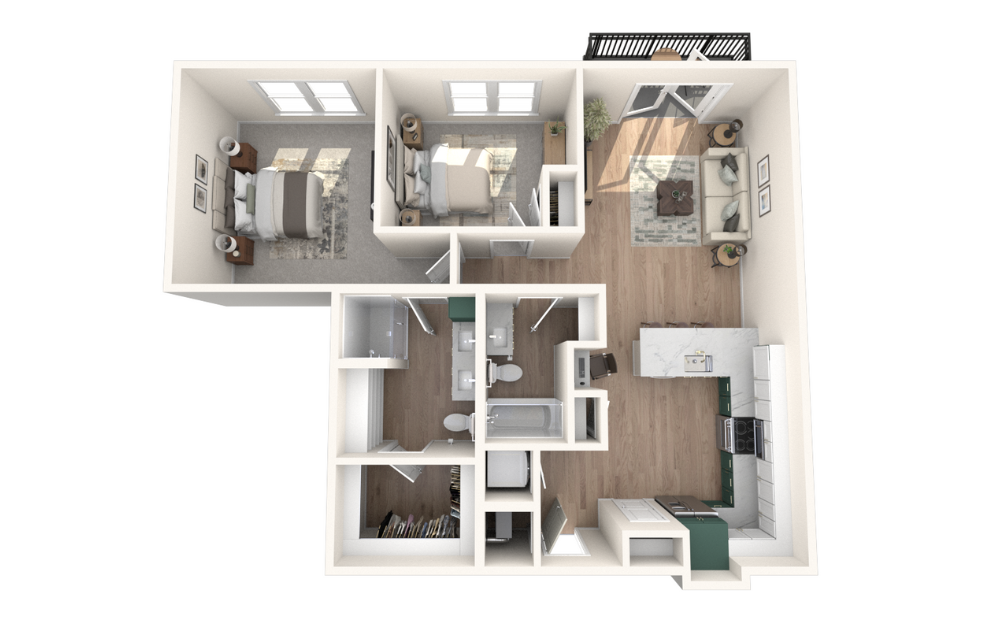 B7a - 2 bedroom floorplan layout with 2 bathrooms and 1119 square feet B7a - 2 bedroom floorplan layout with 2 bathrooms and 1119 square feet